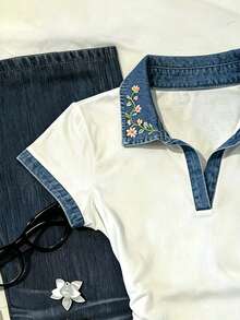 IslaSuriya Kaos Polo Lengan Pendek Kasual Motif Bunga untuk Wanita - MultiWarna - View 3