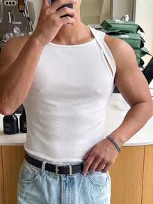 Manfinity Dauomo 男士镂空紧身性感背心 - 白色 - 查看 6