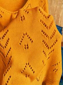 EMERY ROSE Women's Solid Color Hollow V-Neck Sleeveless Knit Top Beach Vacation Golden Yellow Summer Tropical - Pale Yellow - View 5