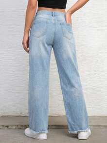 Jean mezclilla corte mom tiro alto recto cierre inferior - Azul Hielo Suave - Ver 3