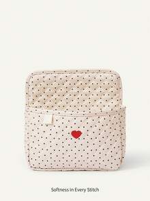 Cozy Pixies 1-Piece Stroller Accessories Polka Dot Love Pattern Storage Bag, Built-In Bottle Compartment, Diaper Storage Mother And Baby Bag, Suitable For Outdoor Convenient Travel Leisure Diaper Bag - Off-white - View 3