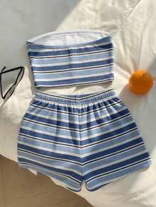Comfortcana Bộ quần áo nữ phong cách retro thường ngày, trang phục kẻ sọc cổ điển kiểu Mỹ, bộ đồ ngoài trời dành cho nữ. - Nhiều màu - Xem 2