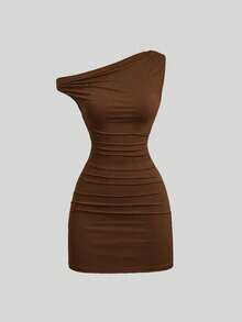 Flirla New Spring/Summer Women's Retro Sexy Slim Fit Comfortable Casual Pink Dress, Versatile - Brown - View 3