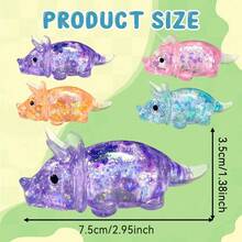 MINKOJA 1/2/6/12Pcs Triceratops Squeeze Toys, Sensory Fidget Stress Relief Glitter Triceratops Squeeze 4 Colors, Squish Toy, Cute Malt Sugar Filled Stretchy Triceratops Squeeze, Birthday Party Gift(Color And Style Are Random) - Triceratops - View 2