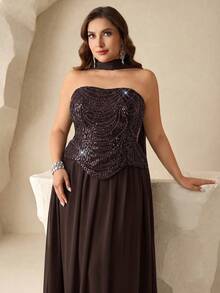 Coutiva Elegant Sequin Embellished Dress, High-End Formal Gown For Banquet And Party - Brown - View 5