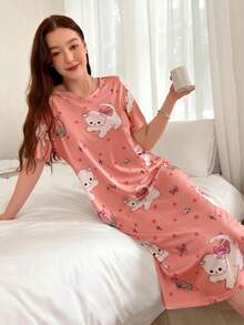 SHEIN 140克牛奶丝数码印花女士睡衣 - 彩色 - 查看 5