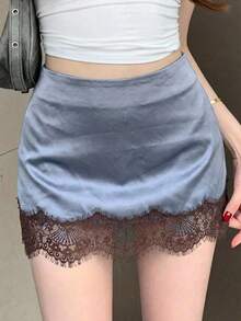 DAZY Women's Pastal Summer Elegant Girlisim Date Night Golf Hollow Lace Patchwork Contrast Color Music Festival Casual Valentine's Day Wedding Pencil Skirt - Blue - View 2
