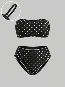 Sweetra CURVE Plus Size 2pcs Swimsuit Set, Minimalist Daily Wear Summer Beach Outfit For Women Vacation Black - Black - View 1
