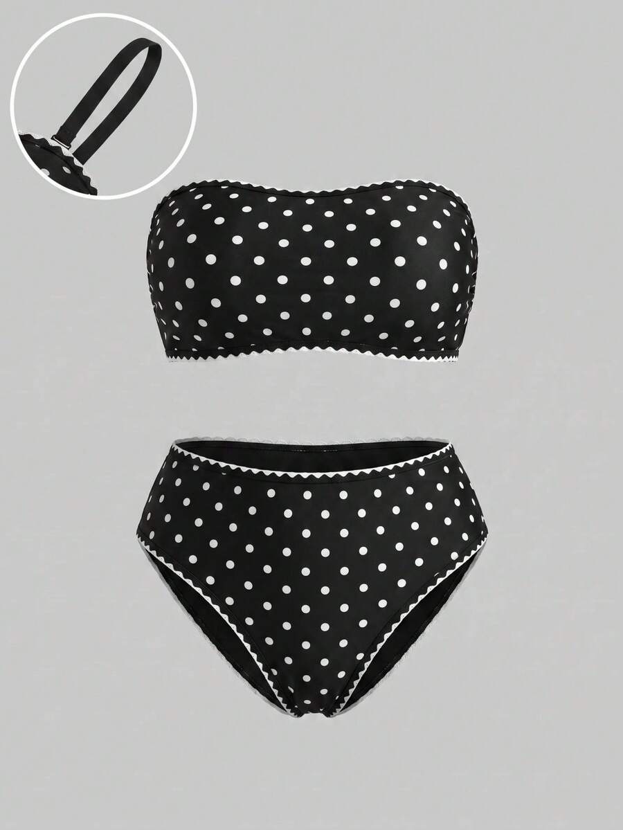 Sweetra CURVE Plus Size 2pcs Swimsuit Set, Minimalist Daily Wear Summer Beach Outfit For Women Vacation Black - Black - View 1
