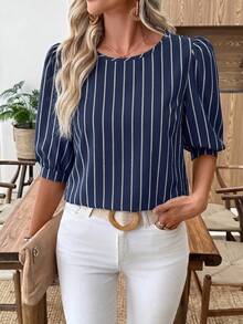 EMERY ROSE Áo sơ mi nữ tay phồng in họa tiết, kiểu dáng thường ngày, thích hợp đi làm. - Nhiều màu - Xem 3