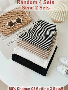 SHEIN Bộ 2 quần dài dệt kim kẻ sọc cho bé gái, kiểu dáng thường ngày. - Nhiều màu - Xem 1