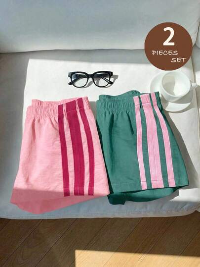 SHEIN 2pcs Baby Girl Woven Solid Color Casual Outfit Set