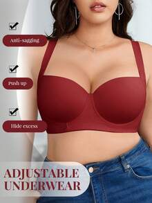DesireSculpt 1pc Plus Size Comfortable Seamless Smooth Supportive Underwire Bra - Burgundy - View 8