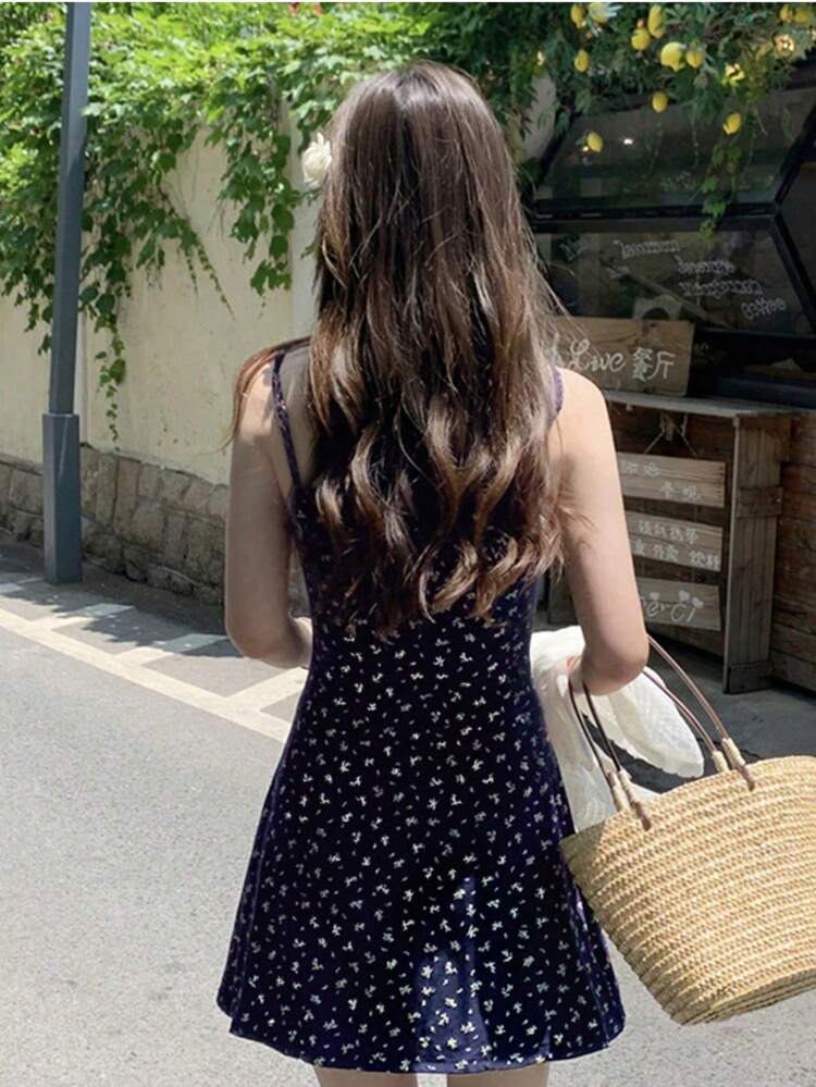 Tideelle 韩式撞色蕾丝碎花吊带裙 - 紫色 - 查看 2
