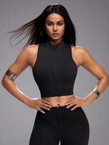 Innovista Letter Print Zipper Tight Backless Summer Sports Tank Top - Black - View 3