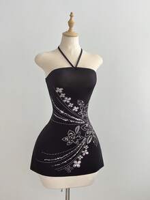 Elamini Casual Vacation Party Strapless Strapless Mini Black Dress - Black - View 4