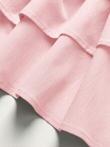SHEIN Tween Girls' Summer Casual Vacation Minimalist Comfortable Layered Ruffle Trim Tube Top Dress - Pink - View 4