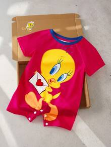 LOONEY TUNES X SHEIN 1件可爱女婴舒适圆领短袖连体衣 - 彩色 - 查看 3