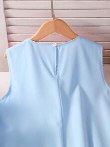 Girls' Elegant Sleeveless Dress With Bowknot Decor And Ruffle Hem, Children's Graceful Red Sleeveless Dress, Suitable For Spring And Summer - Mint Blue - View 8