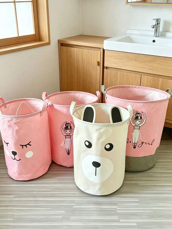 1pc Cartoon With Ears Nordic Style Laundry Basket/Toy & Sundries Storage Bucket