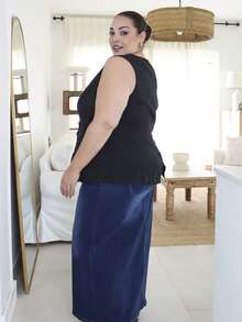 Pretty and Ole Giacca da donna taglie forti con collo rotondo, maniche, stile semplice da ufficio, con finiture in metallo, camicie da insegnante, outfit da donna insegnante nero estivo - nero - Visualizzare 7