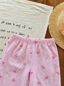 SHEIN LMoss Kids LMoss 女婴夏季可爱条纹吊带背心和松紧腰裤两件套 - 粉色 - 查看 7