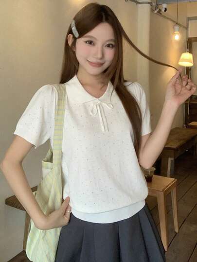 Livesso Women's Solid Color Casual Versatile Knit Top For Daily Wear