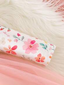 SHEIN Baby Girl Solid Color Patchwork Front Tie Long Sleeve Simple Dress - Pink - View 5
