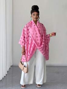 Maweii Plus Size Summer Plaid Loose Twist Knot Collared Shirt - Hot Pink - View 3