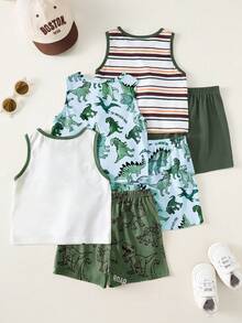 3pcs/Set Baby Boy White Summer Casual Cute Graphic Vacation Tank Tops,Dinosaur Pattern,Classic Striped,Street Style,Loose Comfortable,Versatile - Multicolor - View 2