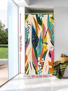 1pc [Vibrant Shower Curtain] Tropical Leaf Print Non-Light-Blocking Shower Curtain | Colorful Retro Design With 12 Hooks, Machine Washable Polyester | Yellow Blue Pink Green Pattern For Bathroom Decor, Shower Curtain For Bathrooms - Multicolor - View 8