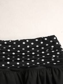 SHEIN Quần short cạp gập phối chấm bi đen dành cho nữ tuổi teen, thích hợp mặc thường ngày, thể thao, đi học, hoặc chuẩn bị cho năm học mới, kèm chân váy xòe hai lớp bèo nhún. - màu đen - Xem 4