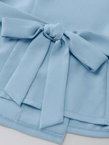 Franclia Elegant Pleated Metal Decor Short Sleeve Blazer Jacket, Versatile For Daily Wear And Commuting, Women Spring/Summer - Blue - View 7