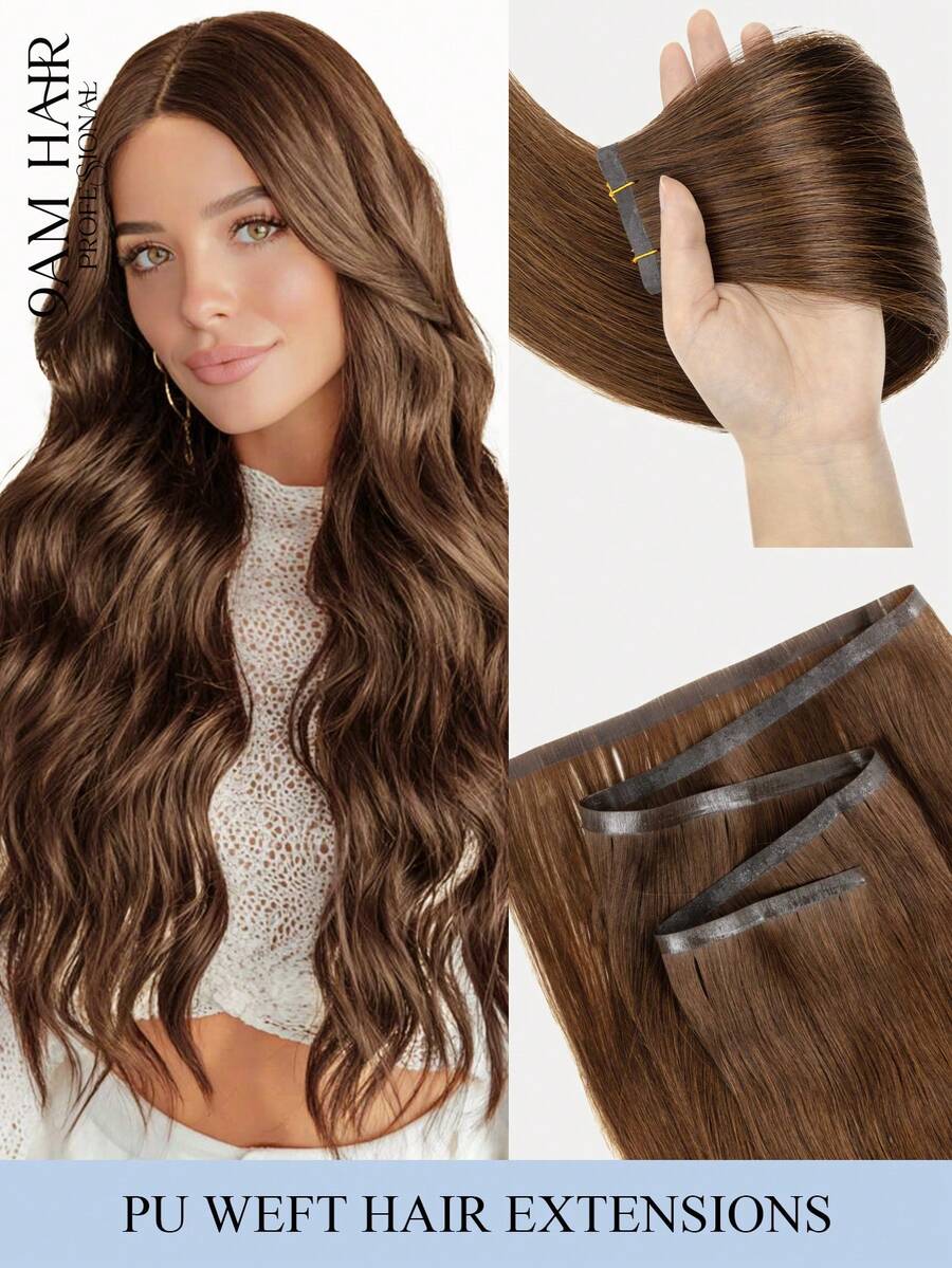 Extensiones de cabello humano con cinta de PU, sin pegamento, cinta adhesiva, piel sintética de PU sin costuras, 40G-50G, para cabello fino, con clips, cintas y micro enlaces cosidos previamente sellados - S04 - Ver 1