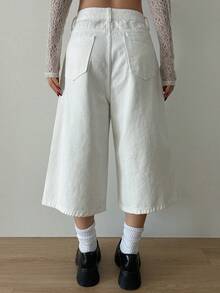 DAZY Shorts jeans femininos casuais, versáteis, de cor sólida e pernas largas. - Branco - Ver 4