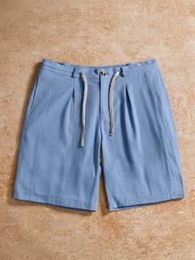 VENTUSAIL Men's Light Blue Summer Cotton And Linen Drawstring Shorts,Casual Bohemian Style Pocket Versatile Commuter Shorts For Vacation,Holiday Beach Wear - Baby Blue - View 5