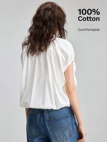 Ontre Women's Solid V-Neck Casual Versatile Daily Wear Top - White - View 6