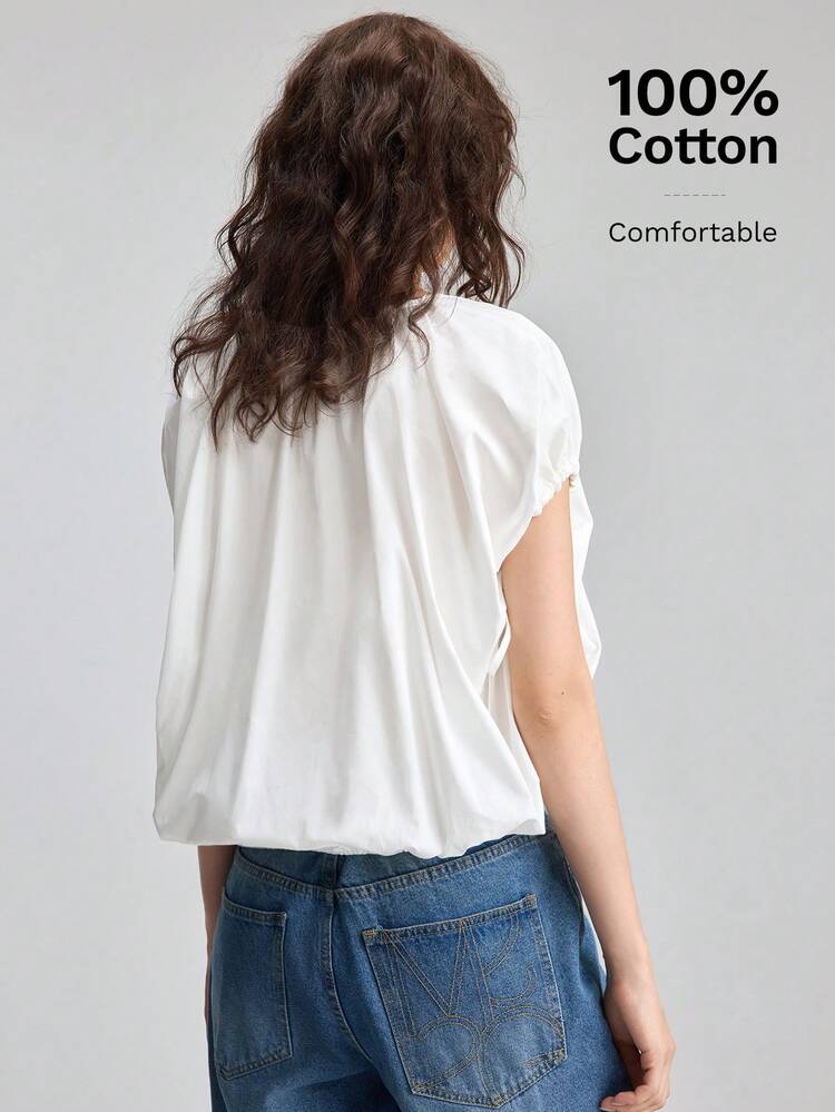Women's Solid V-Neck Casual Versatile Daily Wear Top All-Season Versatile Modern Urban Fashion Business Casual Women's Wear Office Attire Understated Old-Money Style, Elegant And Sophisticated, High-Quality Commuter And Airport Clothes Bohemian Style Vacation Outfits Seaside Women's Clothing, Country Music Concert Style, Western Style Clothing, Nomadic Casual Fashion Boho High-End, Elegant, Old-Fashioned Cruise Attire For Wedding Guests