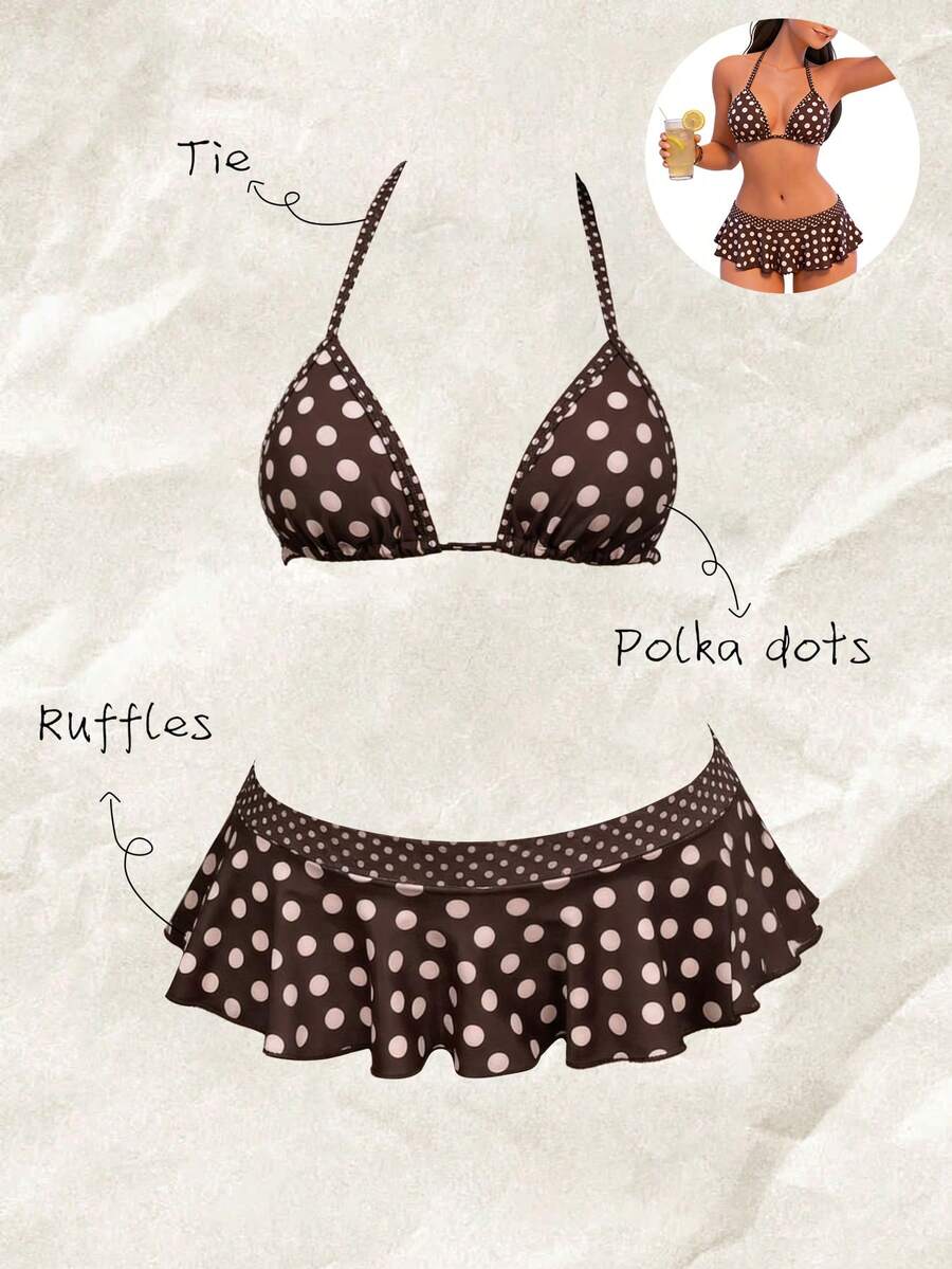Elavelle Bộ bikini hai mảnh buộc cổ in họa tiết ngẫu nhiên dành cho nữ, thích hợp cho mùa xuân/hè. - Nhiều màu - Xem 1