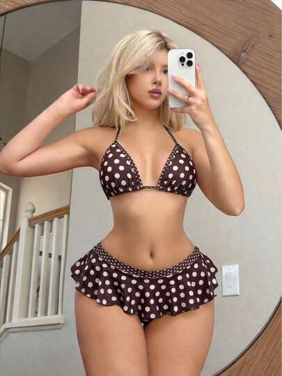 Elavelle Women's Random Print Halter Bikini Set, Spring/Summer