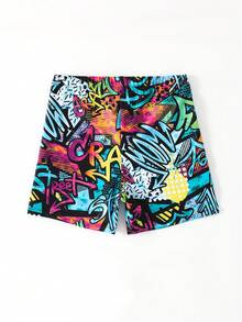 Quần bơi nam tuổi teen in chữ, cạp chun co giãn, kiểu dáng thường ngày. - Nhiều màu - Xem 2