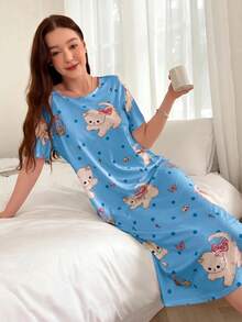 SHEIN 140g牛奶絲數碼印花女款睡裙 - 彩色 - 查看 5