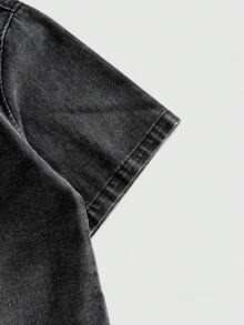 ROMWE MEN Áo sơ mi denim nam dập nổi, thích hợp cho mùa xuân và mùa hè. - màu đen - Xem 4