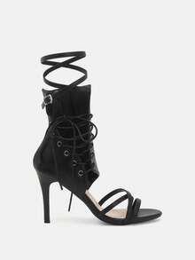 Glitzique Women's Cross Strap, Open Toe, Roman Style, High Heel Boots, With Fine Heels And Open Toe Design - Black - View 2