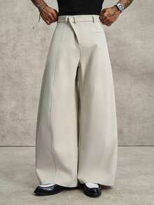 PAVTROS Men's Solid Color Pocket Wide Leg Loose Casual Pants - Light Grey - View 6