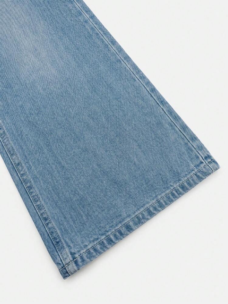 Light Blue Mid-Waisted Wide-Leg Jeans With Vintage Wash Spring Summer Lightweight Denim Casual Outfit Work Outfit Going Out Cotton Pants