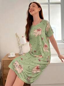 SHEIN 140g 奶絲數碼印花女款睡裙 - 彩色 - 查看 3