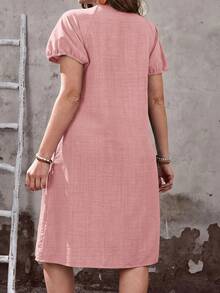 EMERY One Size Solid Color Button Front Casual Summer Dress - Bright Red - View 2