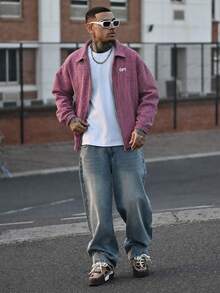 Devon Thys Áo khoác thường ngày nam, Áo khoác dáng rộng INS Streetwear Hip Hop kẻ sọc có khóa kéo, Phù hợp với mọi mùa, Phù hợp cho lễ hội âm nhạc và phối đồ hàng ngày, Quà tặng bạn trai/chồng, Y2K - Đỏ - Xem 6