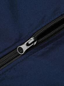 Manfinity Homme Jaket Baseball Kasual Pria Ukuran Besar dengan Kerah Resleting Warna Kontras - Navy Blue - View 7